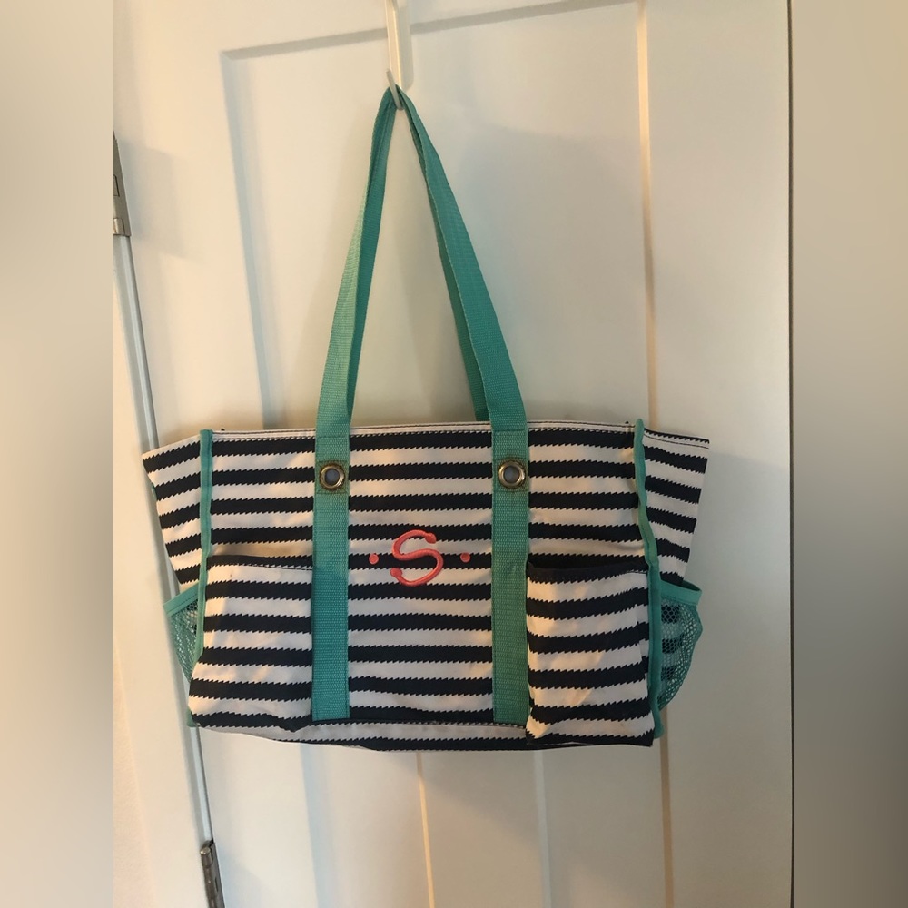 Thirty one bag white and blue stripe with Pink “S” monogrammed